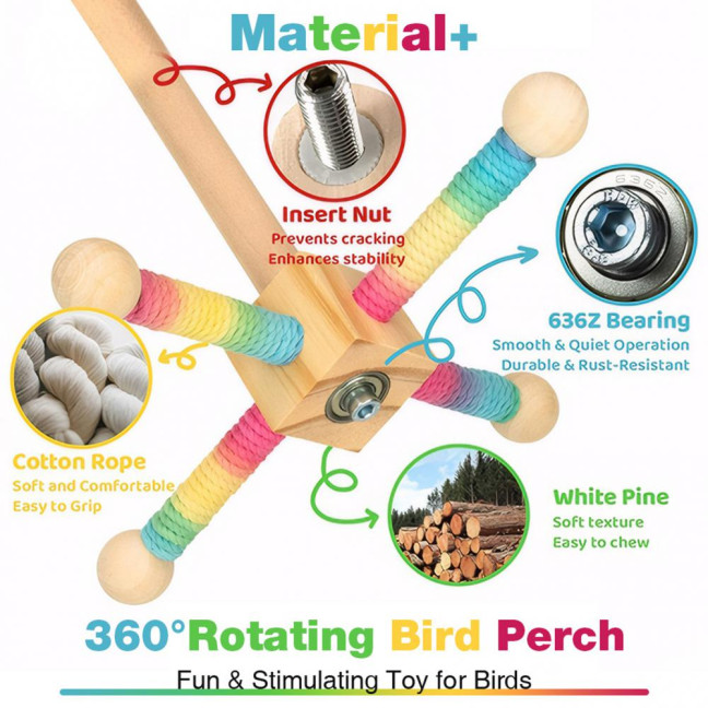 Spinning Birds Stand Perch Toy 360-degree Rotating Wooden Interactive Parrot Exercise Wheel Perch Toy Cage Accessory for Parakeets Budgies Lovebirds Finch Conures Spinning Birds Stand Perch Toy 360-degree Rotating Wooden Interactive Parrot Exercise Wheel Perch Toy Cage Accessory for Parakeets Budgies Lovebirds Finch Conures