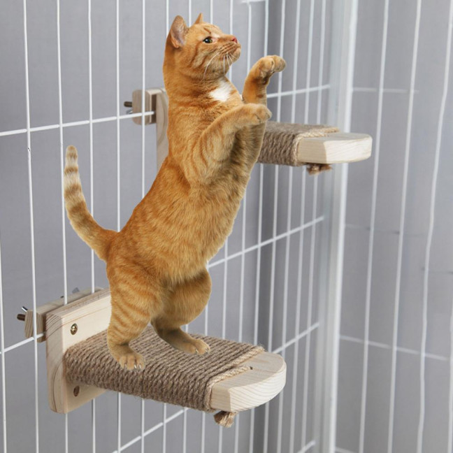 Cat Climbing Steps for Crate Cage Sisal Hemp Covered Pet Scratching Step Cat Perch Furniture Cage Shelf Ladder with Install Screws for Kittens Adult Cats 