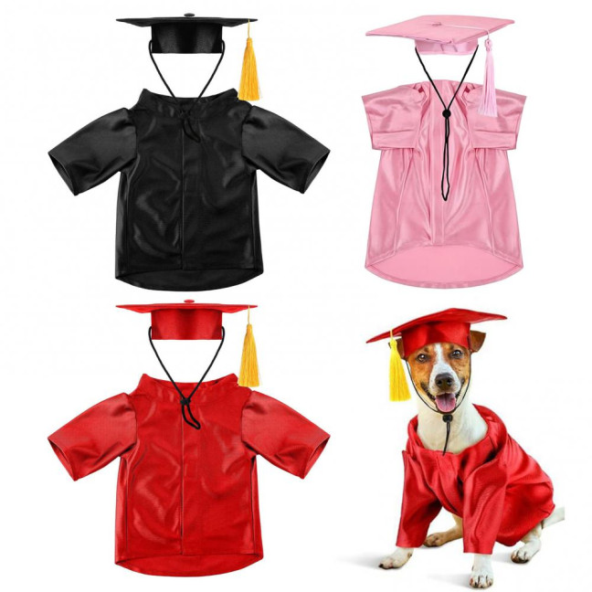 2025 Dog Graduation Costume Set Pet Graduation Cap with Tassel And Washable Gown Set for Dogs Cats Holiday Halloween Party Accessory