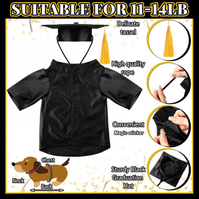2025 Dog Graduation Costume Set Pet Graduation Cap with Tassel And Washable Gown Set for Dogs Cats Holiday Halloween Party Accessory
