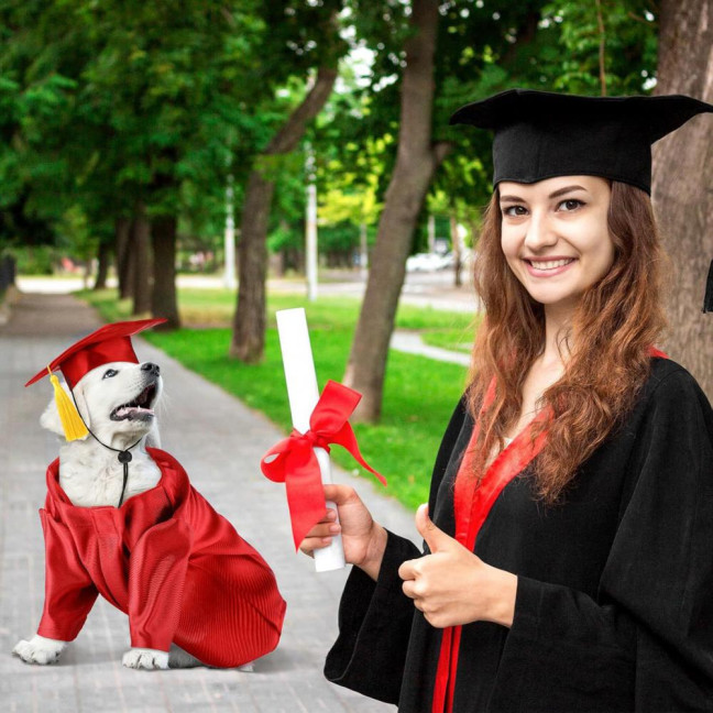 2025 Dog Graduation Costume Set Pet Graduation Cap with Tassel And Washable Gown Set for Dogs Cats Holiday Halloween Party Accessory