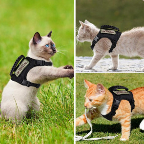 Tactical Cat Harness for Outdoor Walking Adjustable Escape Proof Pet Vest Breathable Cat Chest Strap with Handle for Small Large Cats
