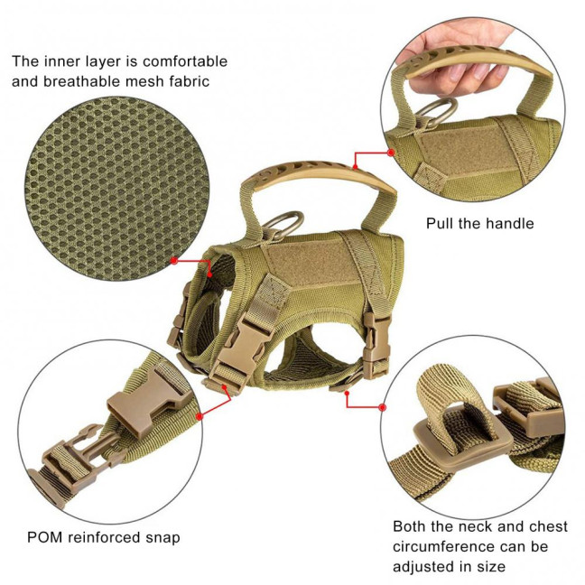 Tactical Cat Harness for Outdoor Walking Adjustable Escape Proof Pet Vest Breathable Cat Chest Strap with Handle for Small Large Cats