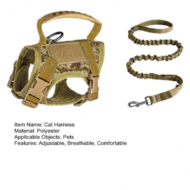 Tactical Cat Harness for Outdoor Walking Adjustable Escape Proof Pet Vest Breathable Cat Chest Strap with Handle for Small Large Cats