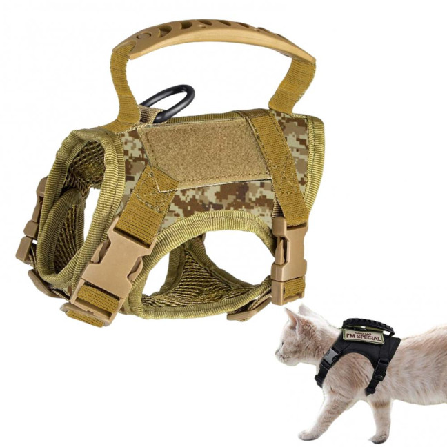 Tactical Cat Harness for Outdoor Walking Adjustable Escape Proof Pet Vest Breathable Cat Chest Strap with Handle for Small Large Cats