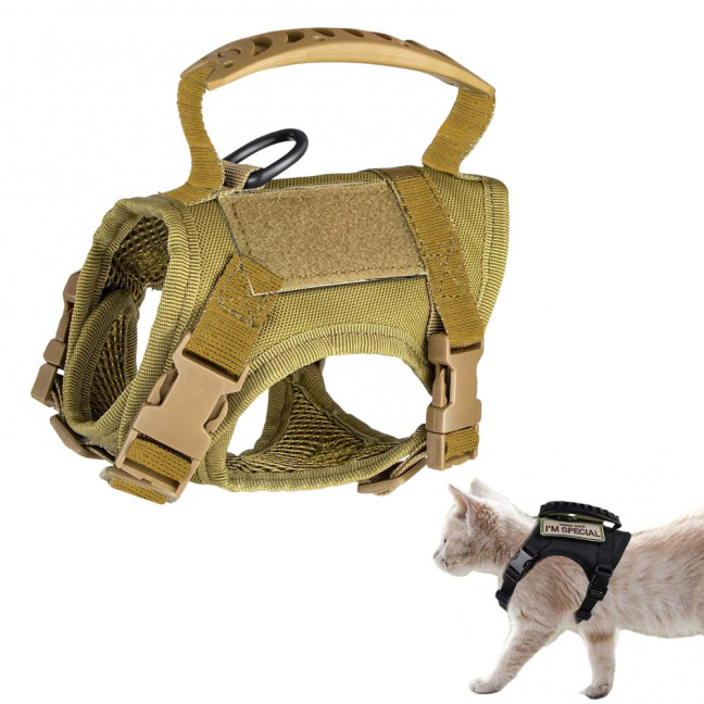 Tactical Cat Harness for Outdoor Walking Adjustable Escape Proof Pet Vest Breathable Cat Chest Strap with Handle for Small Large Cats