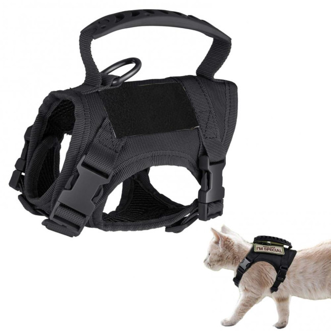 Tactical Cat Harness for Outdoor Walking Adjustable Escape Proof Pet Vest Breathable Cat Chest Strap with Handle for Small Large Cats