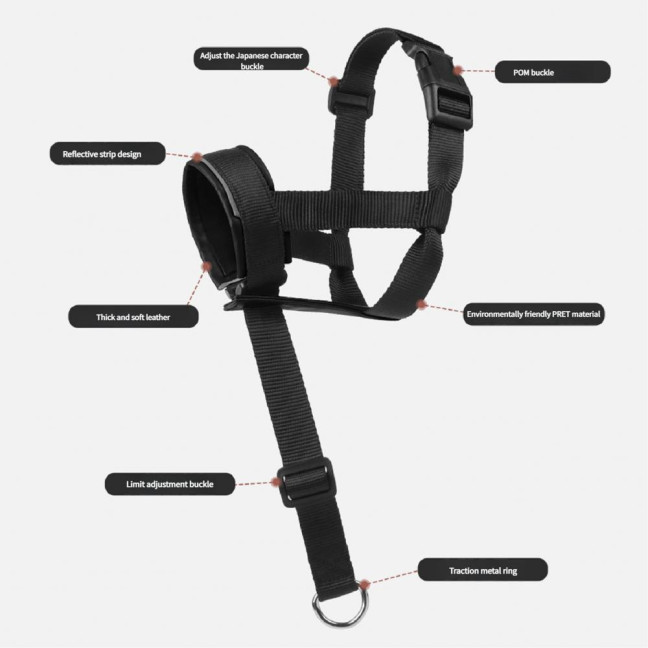 No-Pull Dog Head Collar Adjustable Dog Head Halter with Padded Nose Band Reflective Training Muzzle Leash for Medium Large Dogs