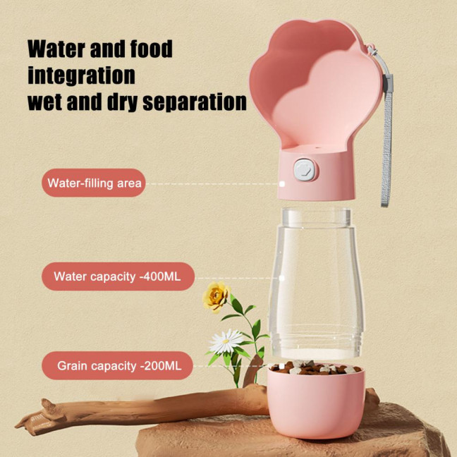 400ml Dog Water Bottle with Food Container Portable Travel Puppy Water Bowl Leak Proof Dog Water Dispenser for Outdoor Walking Hiking