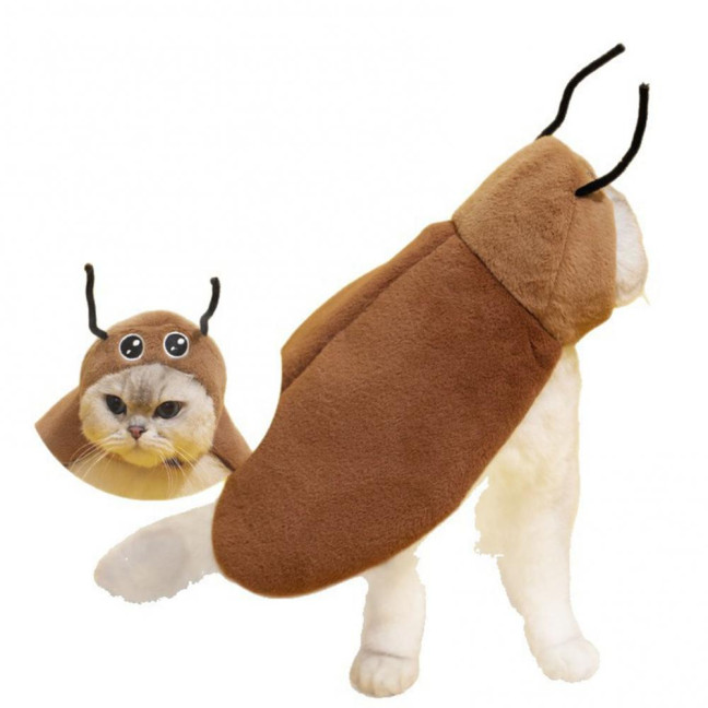 Cat Cockroach Cape Warm Velvet Cockroach Apparel with Antennae Pet Cosplay Accessory for Small And Medium Pets 