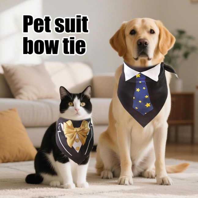 Dog Tuxedo Collar with Bow Tie Adjustable Pet Tux Suit Bandana Formal Dog Wedding Party Attire for Birthday Party Dress-up Accessory