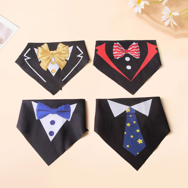 Dog Tuxedo Collar with Bow Tie Adjustable Pet Tux Suit Bandana Formal Dog Wedding Party Attire for Birthday Party Dress-up Accessory