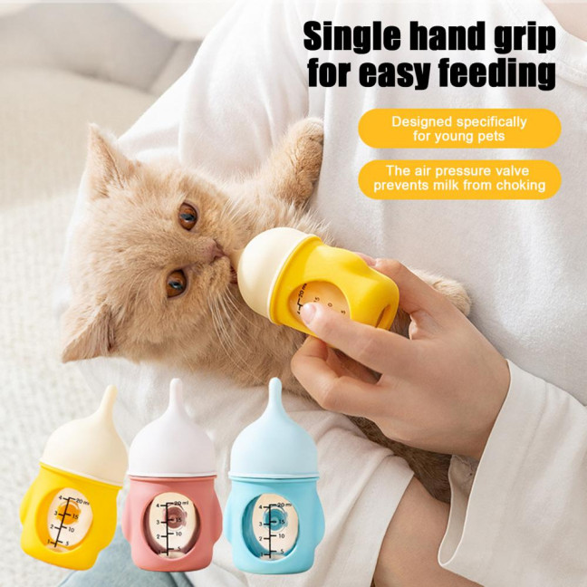 20/80ml Kitten Milk Bottle Pet Feeder Bottle Anti-Choking Dog Cat Milk Feeding Bottle for Nursing Newborn Kittens Puppies Small Animals