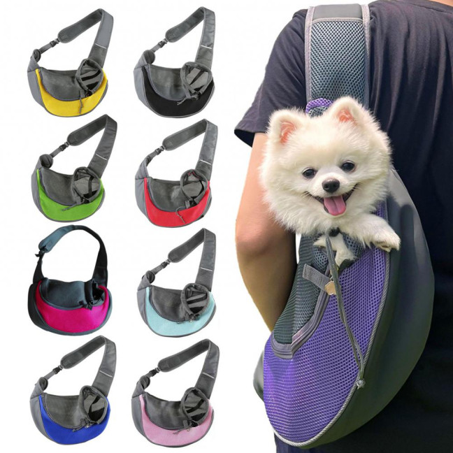 Pet Carrier Backpack Large Capacity Zipper Closure Hands-Free Mesh Sling Bag Breathable Design Mesh Cloth Crossbody Shoulder Bag