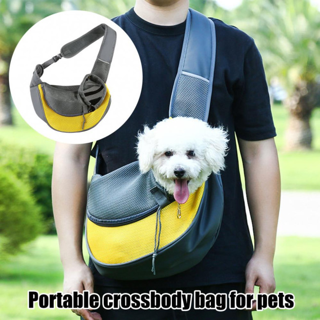 Pet Carrier Backpack Large Capacity Zipper Closure Hands-Free Mesh Sling Bag Breathable Design Mesh Cloth Crossbody Shoulder Bag