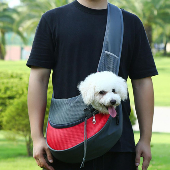 Pet Carrier Backpack Large Capacity Zipper Closure Hands-Free Mesh Sling Bag Breathable Design Mesh Cloth Crossbody Shoulder Bag