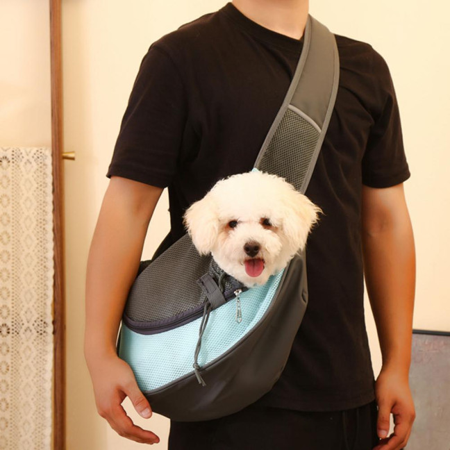 Pet Carrier Backpack Large Capacity Zipper Closure Hands-Free Mesh Sling Bag Breathable Design Mesh Cloth Crossbody Shoulder Bag