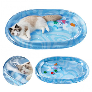 Pet Water Bed Water-Filled Cat Cooling Pad Sensory Pet Cooling Bed with Floating Fish Interactive Play Mat for Summer Indoor Dogs Cats