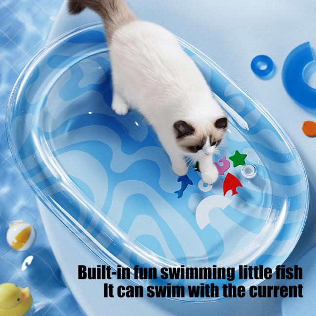 Pet Water Bed Water-Filled Cat Cooling Pad Sensory Pet Cooling Bed with Floating Fish Interactive Play Mat for Summer Indoor Dogs Cats