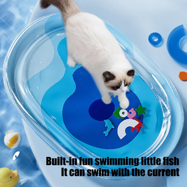 Pet Water Bed Water-Filled Cat Cooling Pad Sensory Pet Cooling Bed with Floating Fish Interactive Play Mat for Summer Indoor Dogs Cats