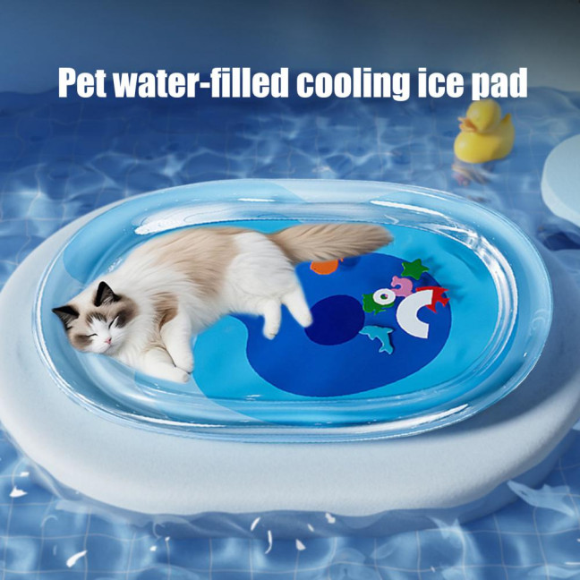 Pet Water Bed Water-Filled Cat Cooling Pad Sensory Pet Cooling Bed with Floating Fish Interactive Play Mat for Summer Indoor Dogs Cats