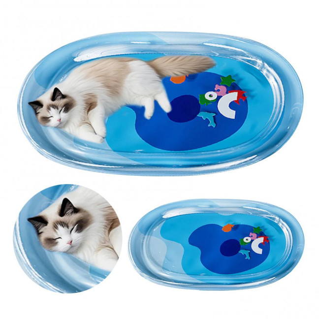 Pet Water Bed Water-Filled Cat Cooling Pad Sensory Pet Cooling Bed with Floating Fish Interactive Play Mat for Summer Indoor Dogs Cats