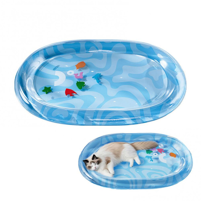 Pet Water Bed Water-Filled Cat Cooling Pad Sensory Pet Cooling Bed with Floating Fish Interactive Play Mat for Summer Indoor Dogs Cats