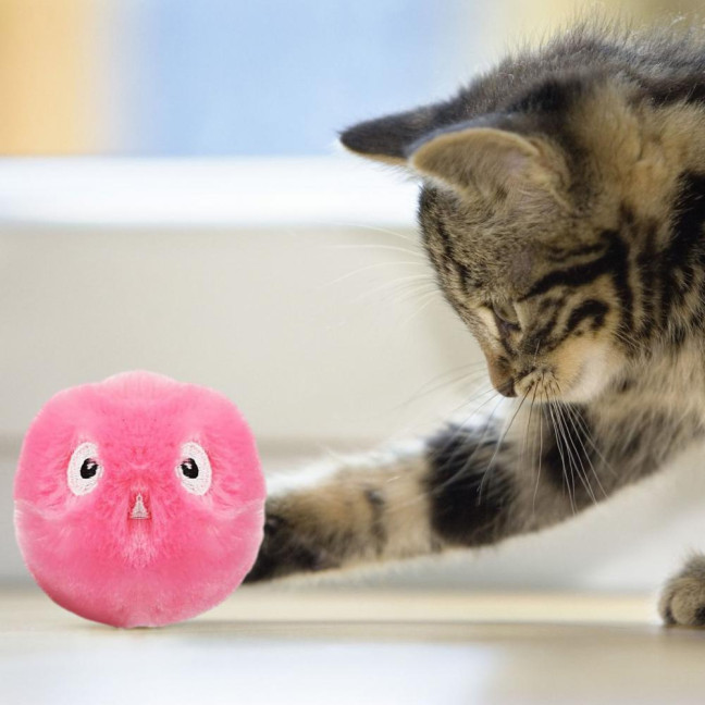 Chirping Ball Cat Toy Fluffy Plush Balls with Sound Interactive Pom Pom Balls Kitten Kicker Toy with Catnip for Indoor Cats