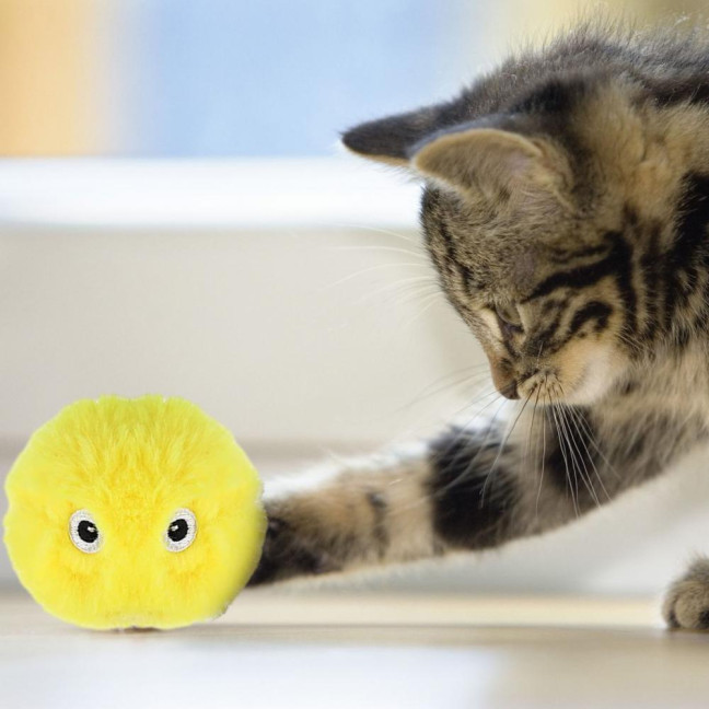 Chirping Ball Cat Toy Fluffy Plush Balls with Sound Interactive Pom Pom Balls Kitten Kicker Toy with Catnip for Indoor Cats