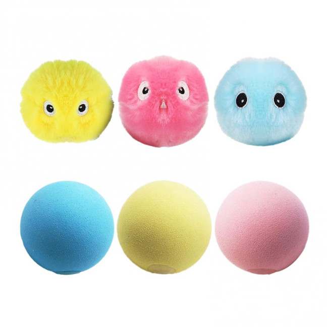 Chirping Ball Cat Toy Fluffy Plush Balls with Sound Interactive Pom Pom Balls Kitten Kicker Toy with Catnip for Indoor Cats
