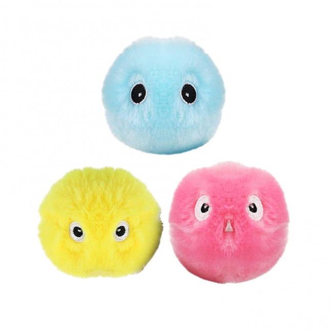 Chirping Ball Cat Toy Fluffy Plush Balls with Sound Interactive Pom Pom Balls Kitten Kicker Toy with Catnip for Indoor Cats