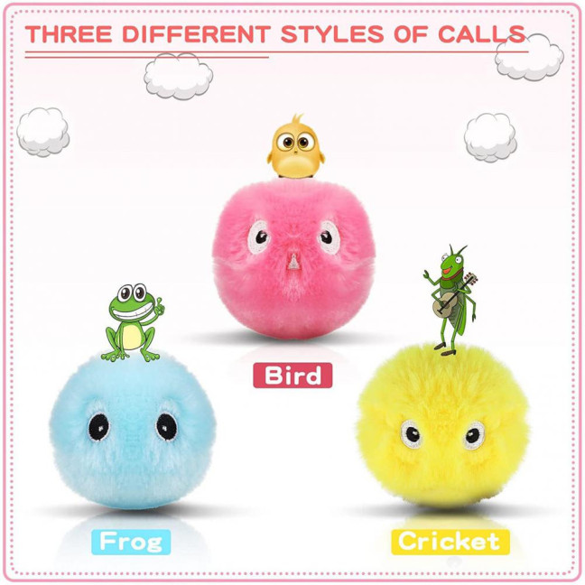 Chirping Ball Cat Toy Fluffy Plush Balls with Sound Interactive Pom Pom Balls Kitten Kicker Toy with Catnip for Indoor Cats
