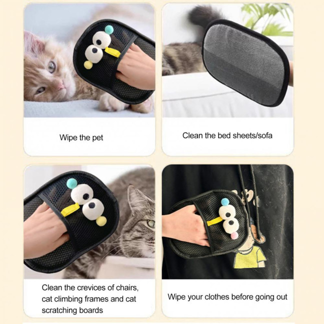 Pet Hair Remover Gloves Electrostatic Pet Hair Removal Gloves for Couch Carpet Car Seat Cartoon Design Reusable Grooming Glove for Cats Dogs