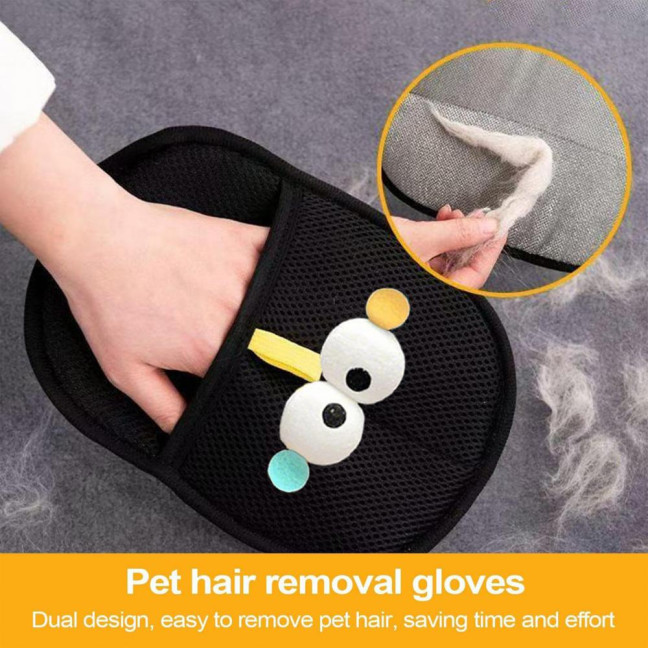Pet Hair Remover Gloves Electrostatic Pet Hair Removal Gloves for Couch Carpet Car Seat Cartoon Design Reusable Grooming Glove for Cats Dogs