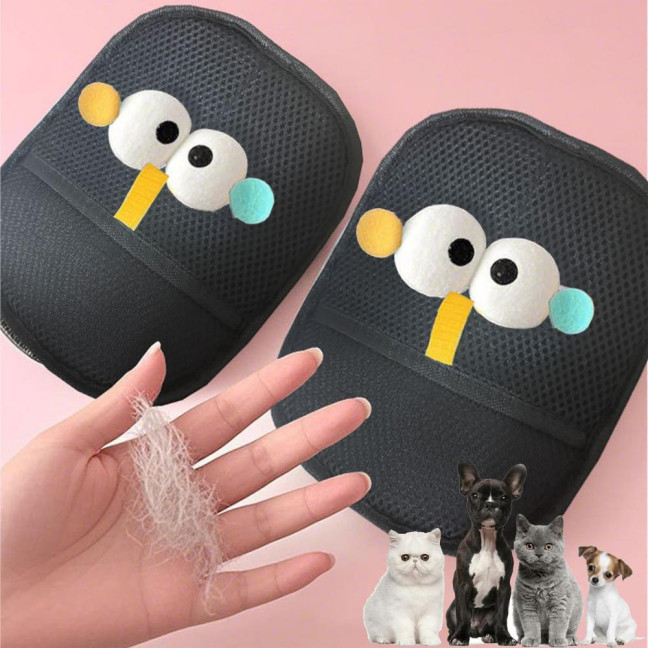 Pet Hair Remover Gloves Electrostatic Pet Hair Removal Gloves for Couch Carpet Car Seat Cartoon Design Reusable Grooming Glove for Cats Dogs
