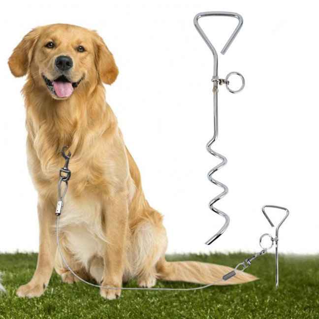 Dog Tie Out Stake Heavy Duty Stainless Steel Swivel Ground Stake Anti-rust Outdoor Tethering Tool for All Cable Leash Chain Camping Yard 