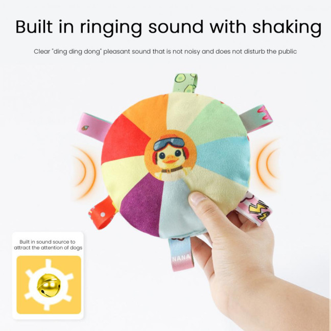 Flying Disc Soft Dog Toy Rainbow Plush Flying Saucer Pet Toss Toy with Bell Interactive Outdoor Training Puppy Chew Toy for Small Medium Large Dogs