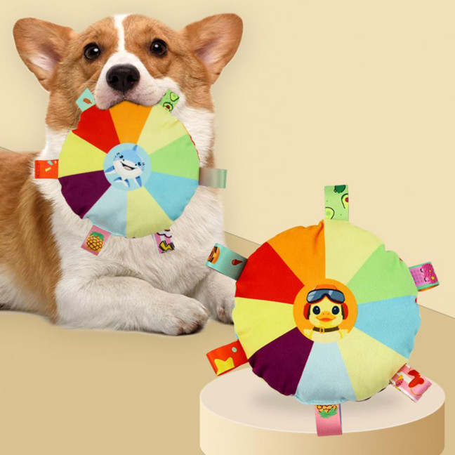 Flying Disc Soft Dog Toy Rainbow Plush Flying Saucer Pet Toss Toy with Bell Interactive Outdoor Training Puppy Chew Toy for Small Medium Large Dogs