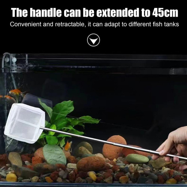 Aquarium Fish Net with Extendable Handle Telescopic Mesh Net for Fish And Shrimp Catching Debris Cleaning Tool for Fish Tank Pond Creek