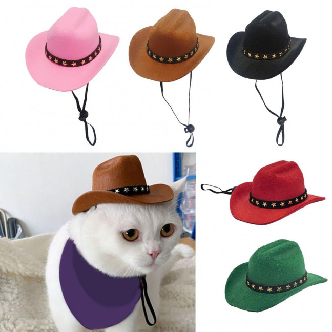 Pet Cowboy Hat Adjustable Dog Cosplay Cap Halloween Christmas Costume Accessory for Dogs Cats Dress Up Party Decoration