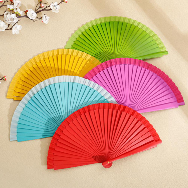 Solid Color Wooden Folding Fan Portable Summer Handheld Cooling Fan Decoration Dance Performance Props Party Costume Accessories 