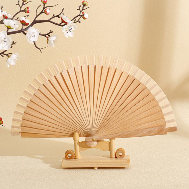 Solid Color Wooden Folding Fan Portable Summer Handheld Cooling Fan Decoration Dance Performance Props Party Costume Accessories 