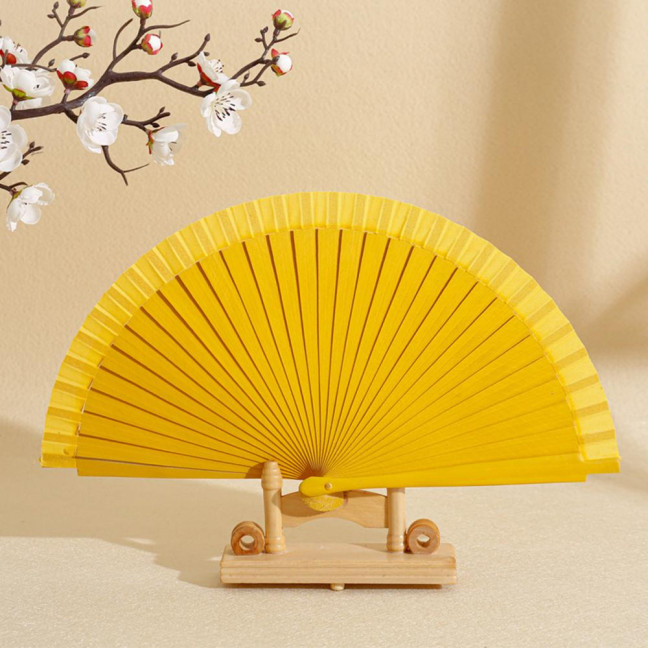 Solid Color Wooden Folding Fan Portable Summer Handheld Cooling Fan Decoration Dance Performance Props Party Costume Accessories 