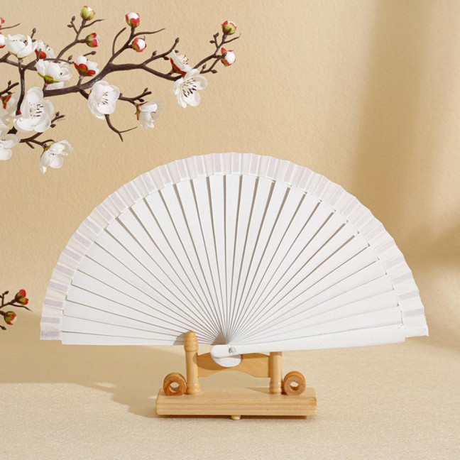 Solid Color Wooden Folding Fan Portable Summer Handheld Cooling Fan Decoration Dance Performance Props Party Costume Accessories 