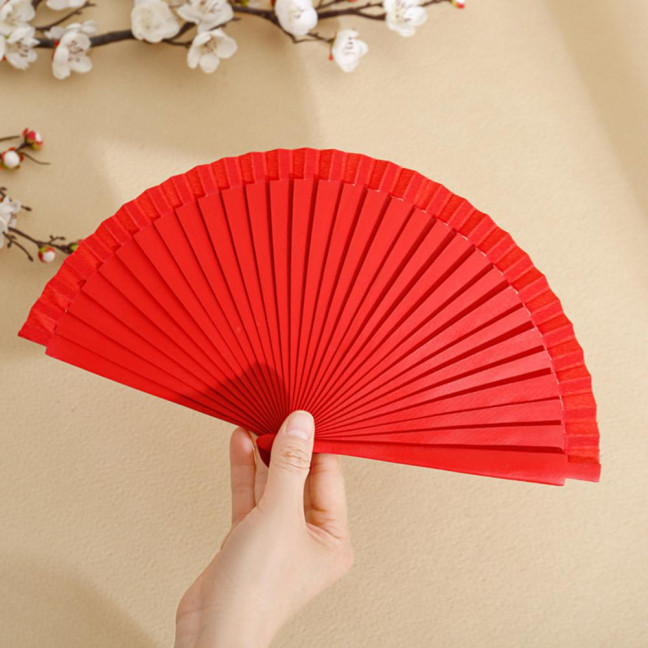 Solid Color Wooden Folding Fan Portable Summer Handheld Cooling Fan Decoration Dance Performance Props Party Costume Accessories 
