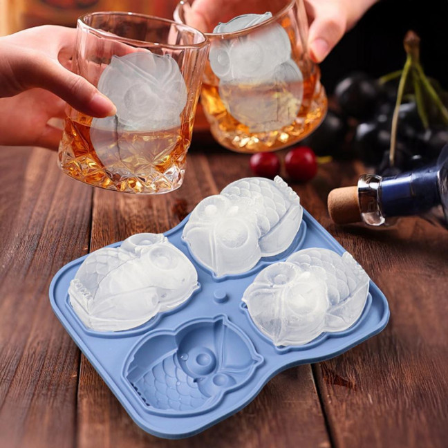 Ice Cube Mold with Funnel-Shaped Lids Food-Grade Silicone Penguin Owl Ice Cube Tray Animal Ice Cube Maker