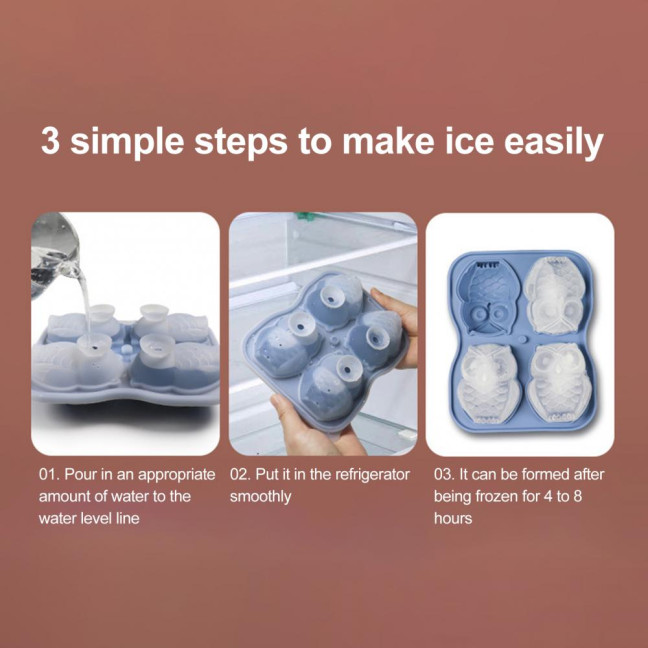 Ice Cube Mold with Funnel-Shaped Lids Food-Grade Silicone Penguin Owl Ice Cube Tray Animal Ice Cube Maker