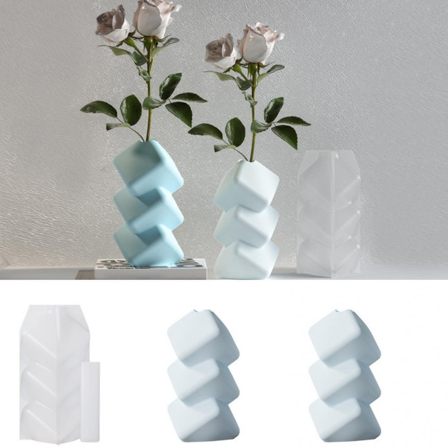 1 Set DIY Flower Vase Silicone Mold Handmade Stacking Cube Decorative Vase Epoxy Resin Casting Mold Vase Crafts Making Gypsum Cement Mold 
