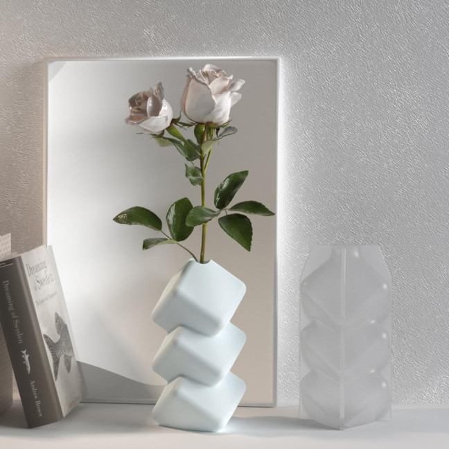 1 Set DIY Flower Vase Silicone Mold Handmade Stacking Cube Decorative Vase Epoxy Resin Casting Mold Vase Crafts Making Gypsum Cement Mold 