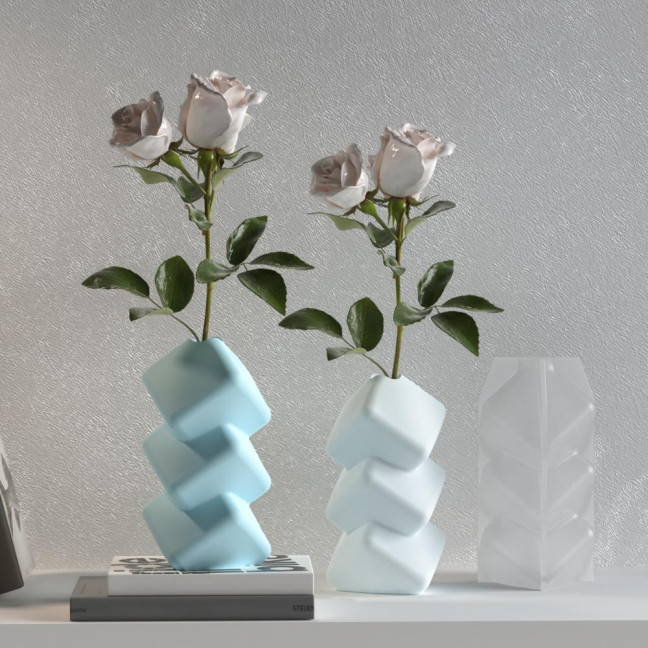 1 Set DIY Flower Vase Silicone Mold Handmade Stacking Cube Decorative Vase Epoxy Resin Casting Mold Vase Crafts Making Gypsum Cement Mold 